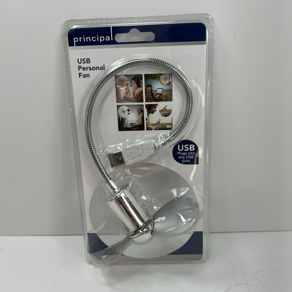 Principal USB Personal Fan Unisex OS Silver New Adjustable Gooseneck Portable